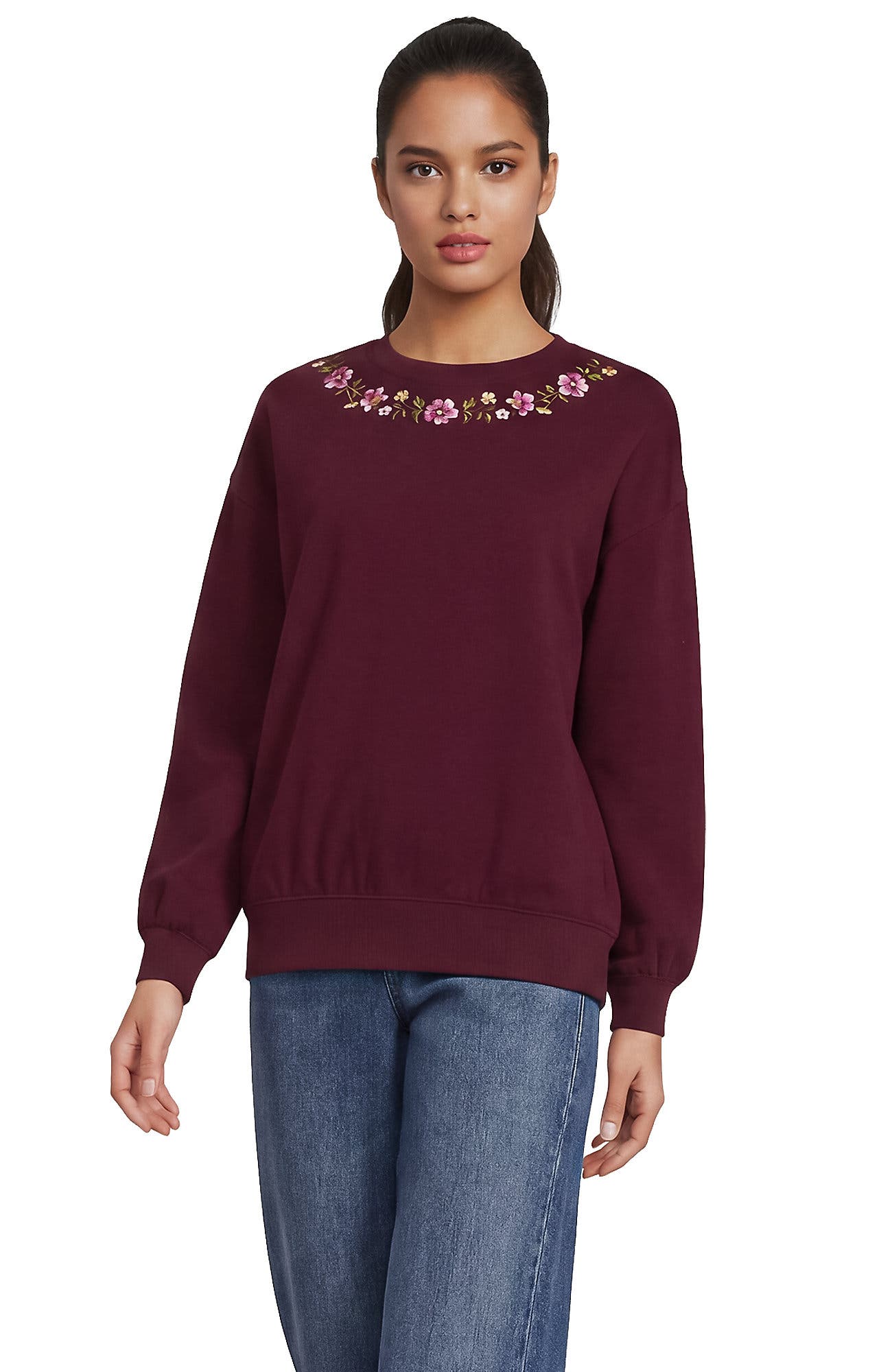 Floral Embroidery/Burgundy