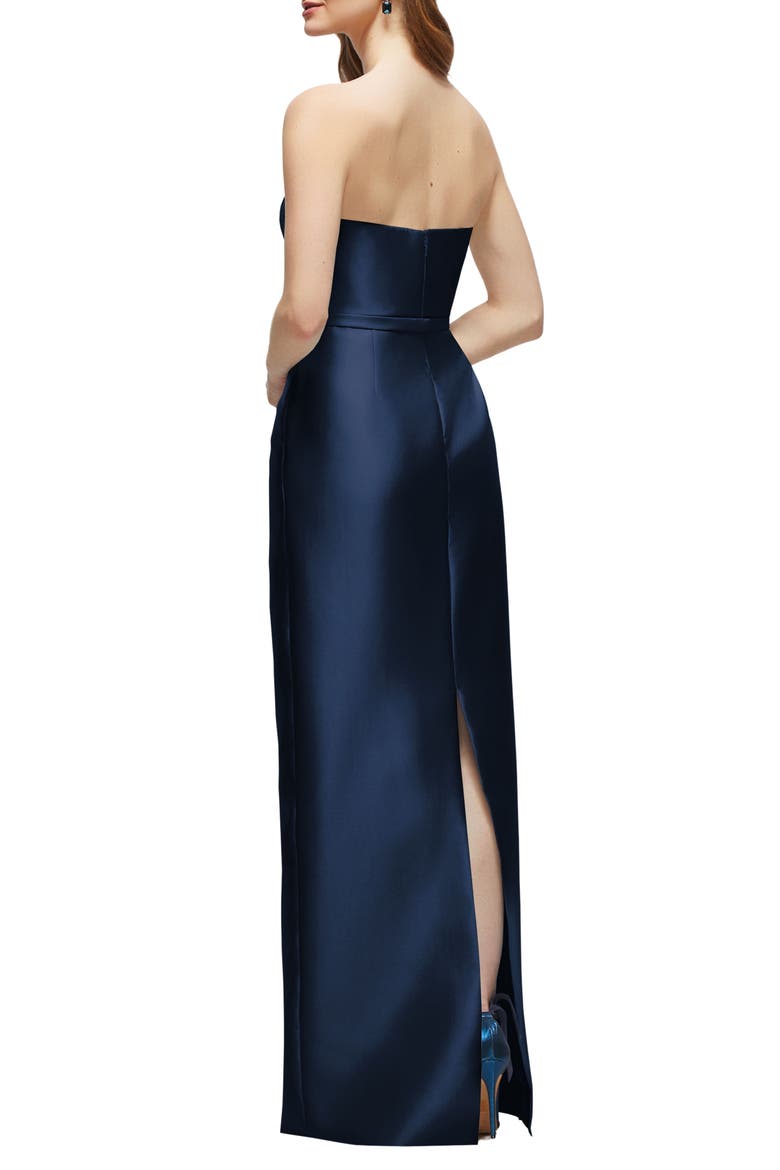 Strapless Bow Belt Satin Twill Column Gown, Alternate, color, MIDNIGHT