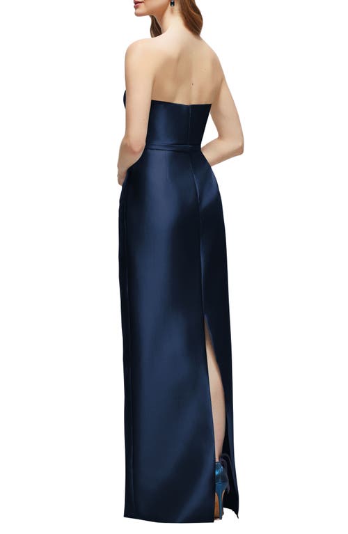 Alfred Sung Strapless Bow Belt Satin Twill Column Gown