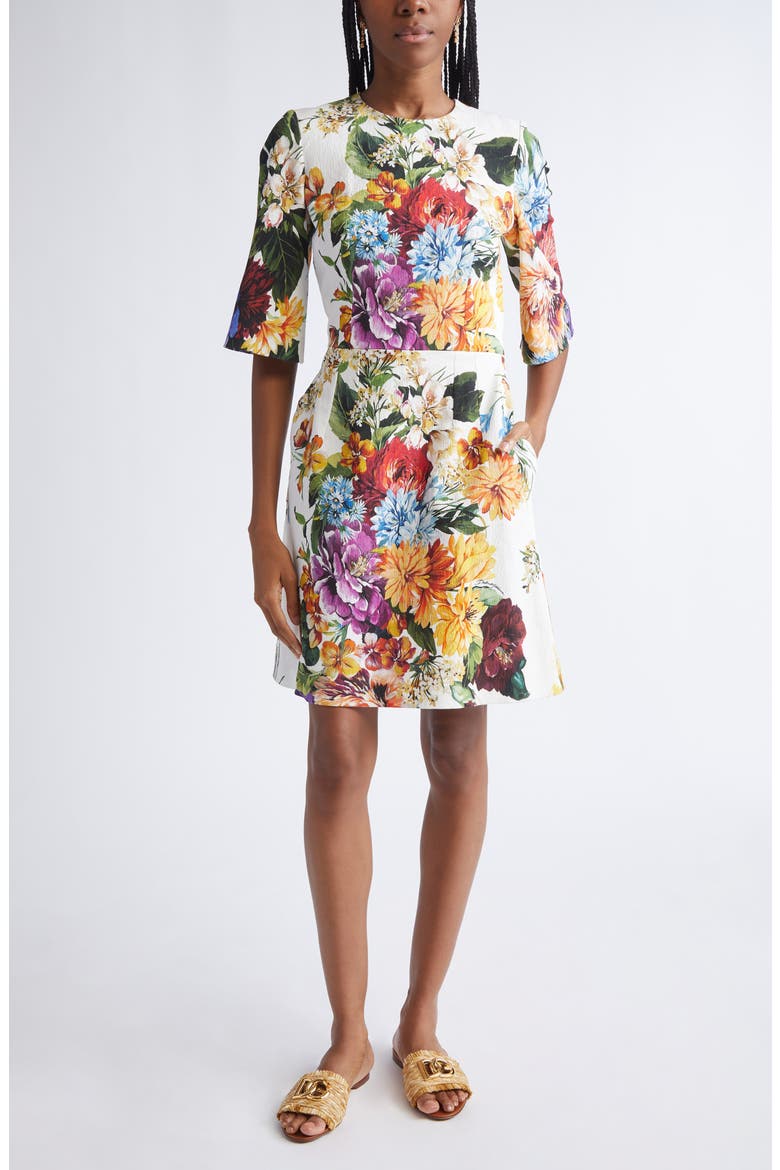 Floral Elbow Sleeve Sheath Dress, Main, color, HA5PC B.FIORI CRET. F.BCO