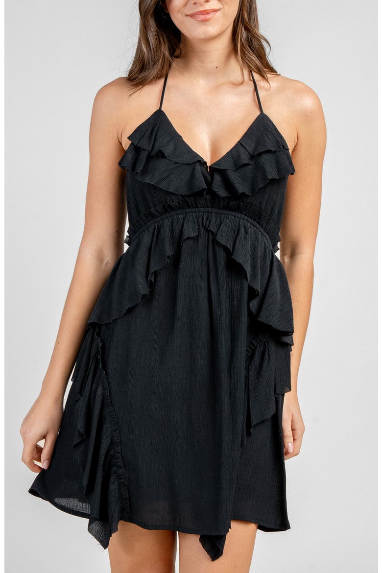 Gauze Short Dress, Alternate, color, BLACK