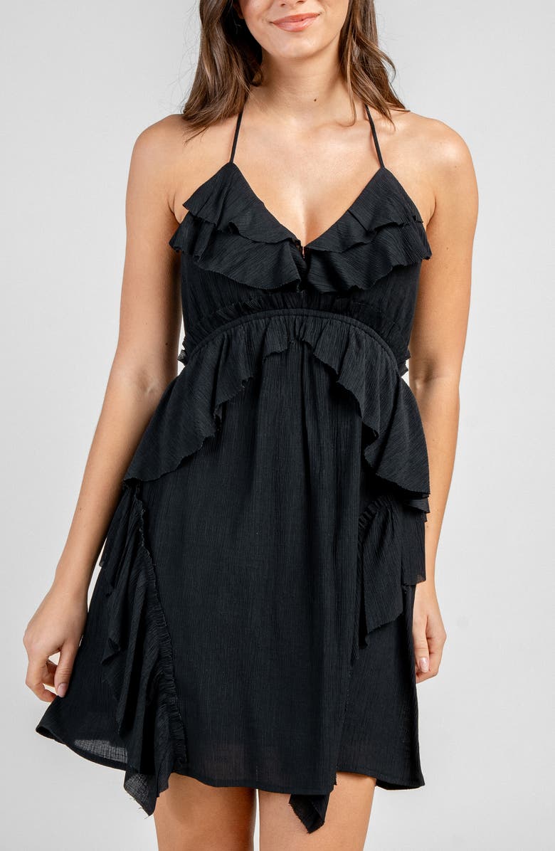 Beivy Gauze Short Dress, Alternate, color, Black