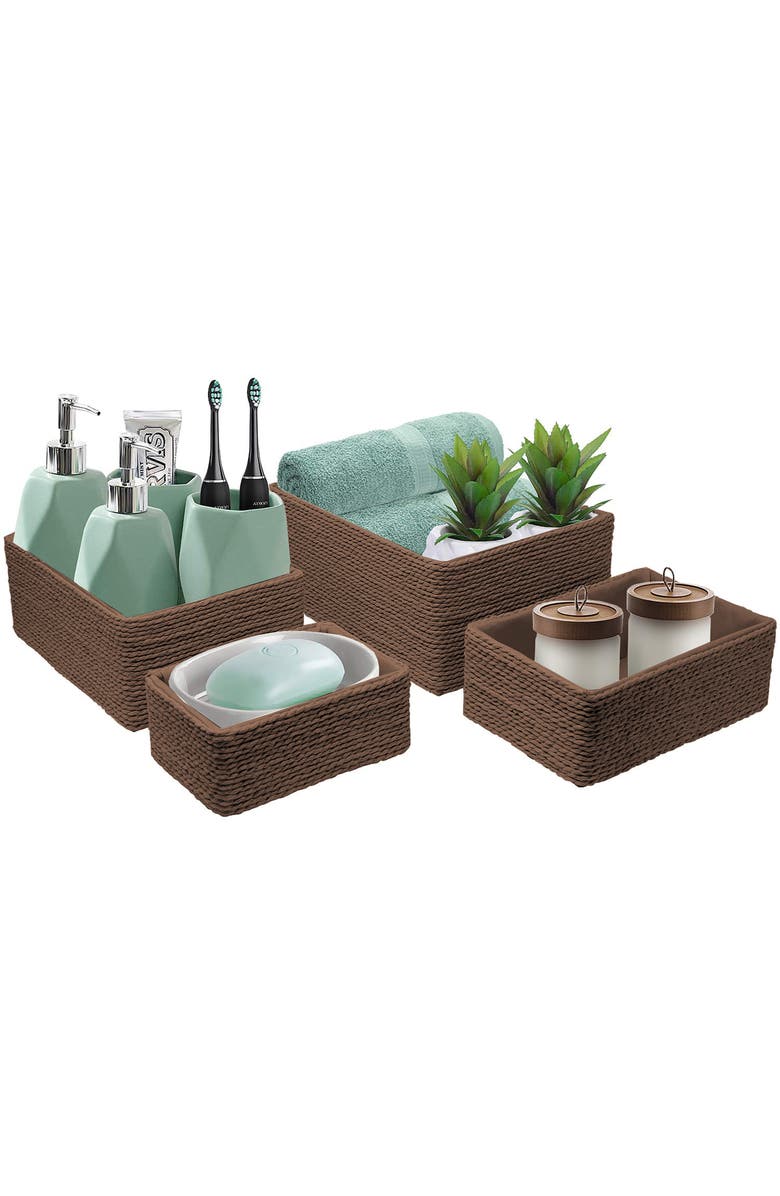 SORBUS Set of 4 Woven Rope Baskets, Alternate, color, Chocolate
