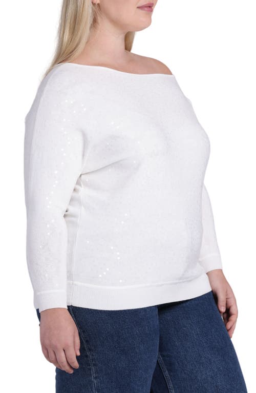 Minnie Rose One-shoulder Sequin Sweater In White