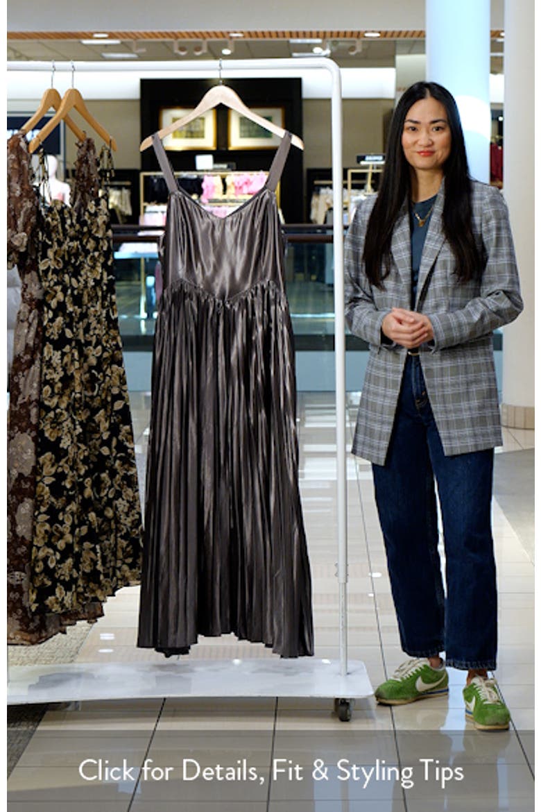 Camala Metallic Satin Pleated Maxi Dress video