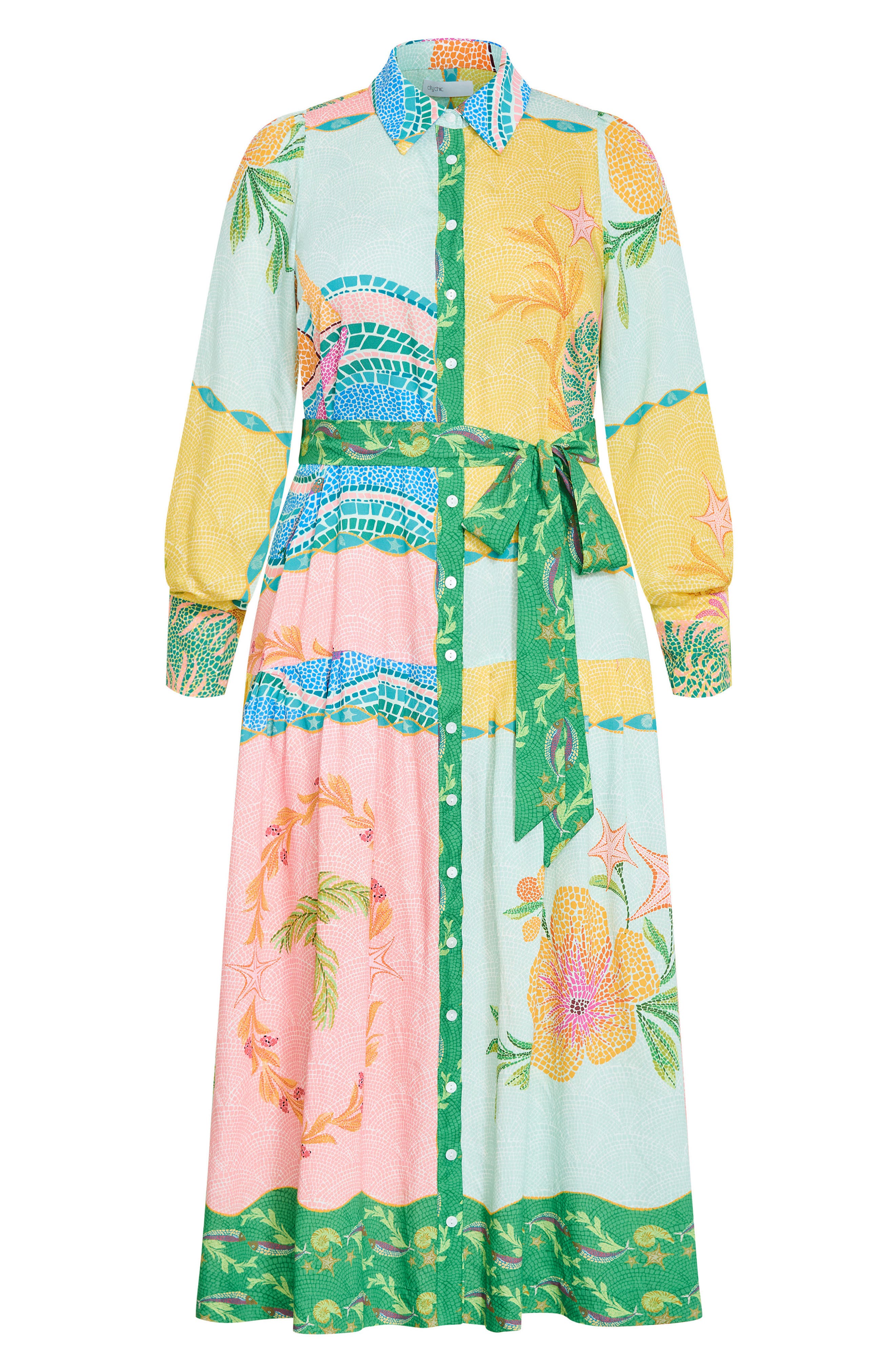 City Chic Ezra Mixed Print Long Sleeve Maxi Shirtdress (Women) | Nordstrom