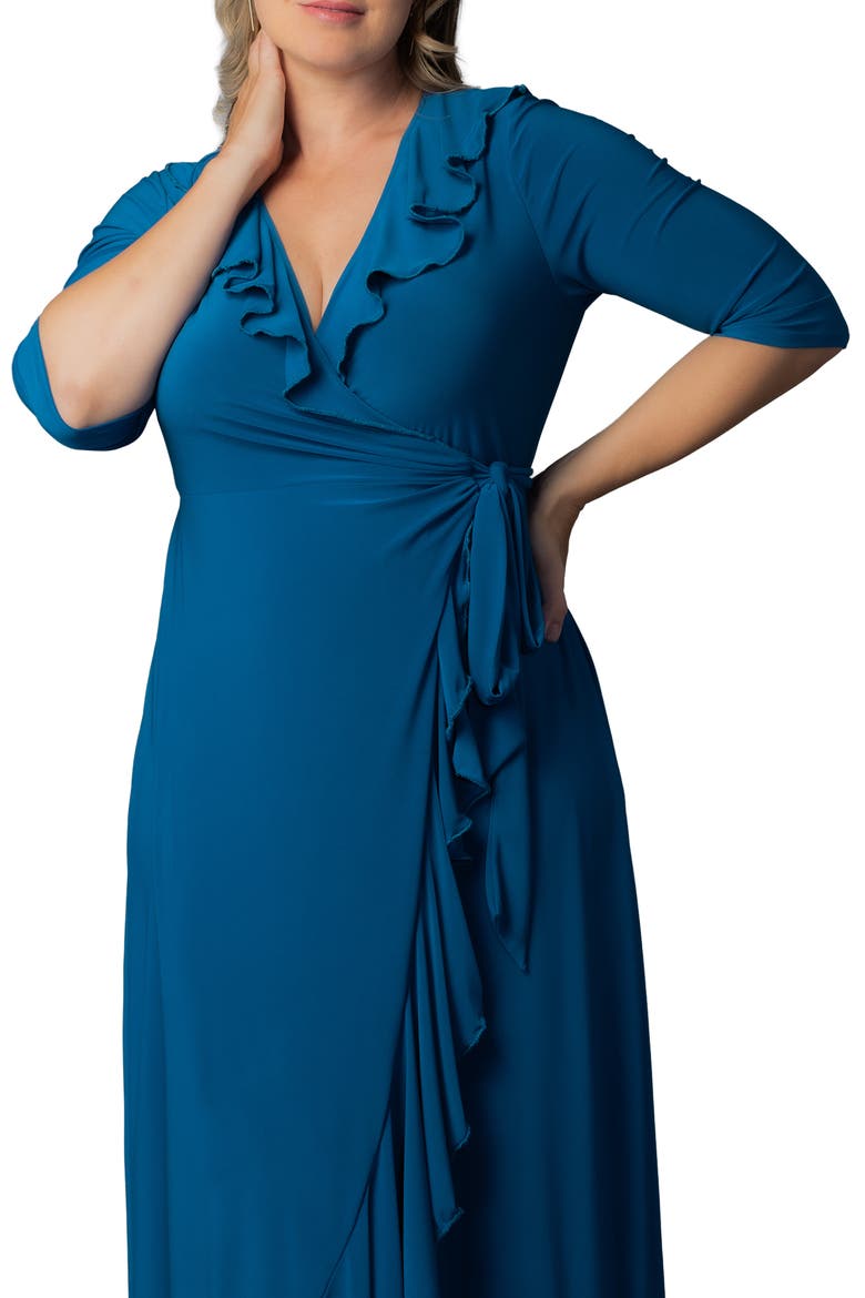 Maritime Ruffle Wrap Maxi Dress, Alternate, color, AEGEAN BLUE