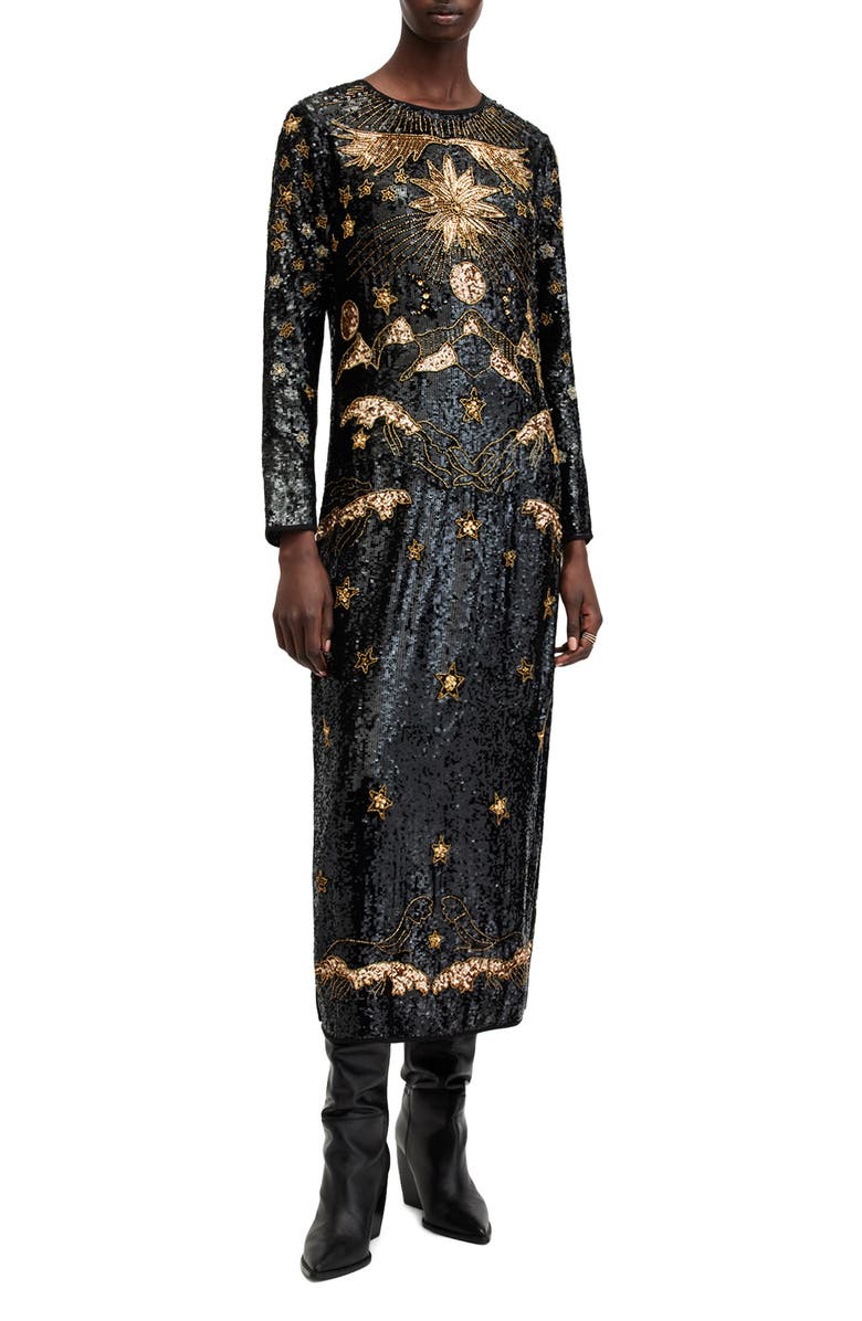 AllSaints Noushka Mixed Sequin Print Long Sleeve Dress, Main, color,