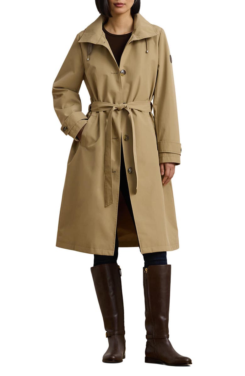 Lauren Ralph Lauren Belted Coat with Removable Hood, Main, color, Birch Tan