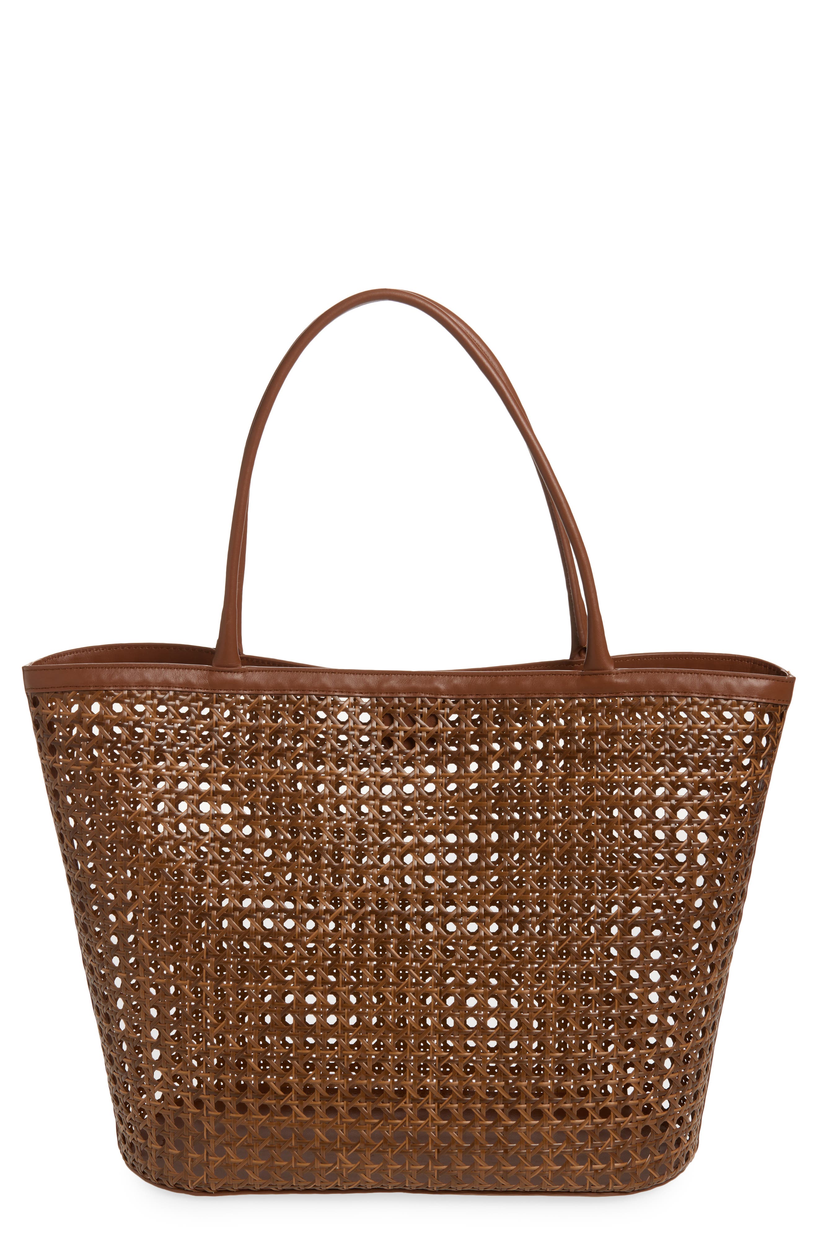 Reformation Isabella Woven Rattan Tote, Main, color, Espresso Rattan