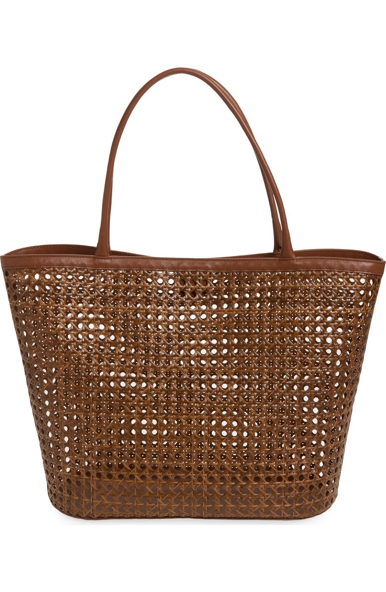 Reformation Isabella Woven Rattan Tote, Main, color, Espresso Rattan