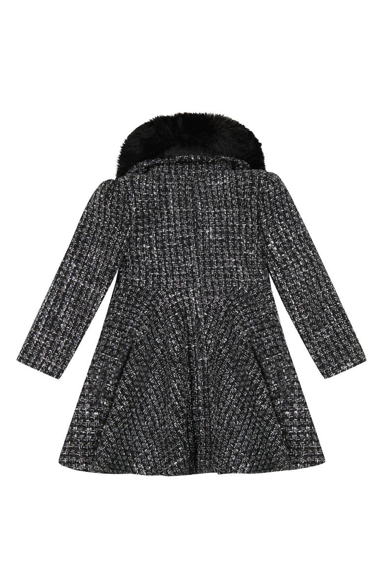 Rothschild Kids' Princess Faux Fur Collar Double Breasted Tweed Coat, Alternate, color, Black/Silver