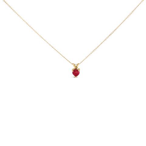 14K Gold 5X5 MM Heart Shaped Gemstone Solitaire Pendant Necklace