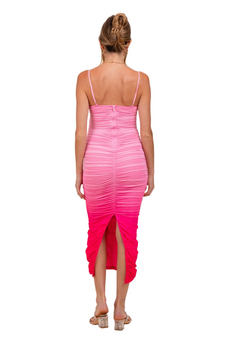 Mesh Ombre Ruched Midi Dress, Alternate, color, Pink