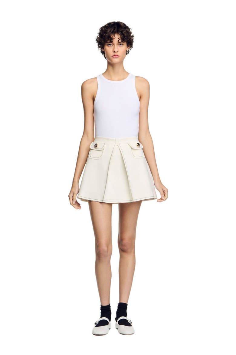 Short box-pleated skirt, Alternate, color, Ecru