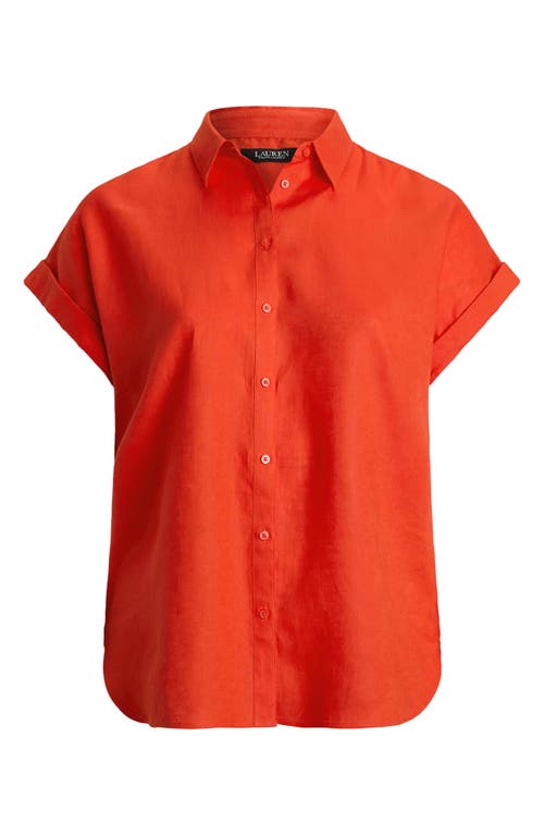 Ralph Lauren Lauren Relaxed Fit Short Sleeve Linen Button-up Shirt In Red
