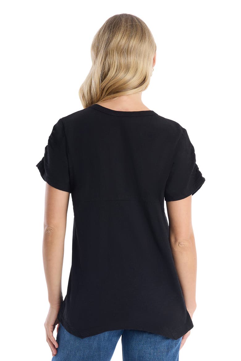 Deep V-Neck Ruched Sleeve Tee, Alternate, color, Black