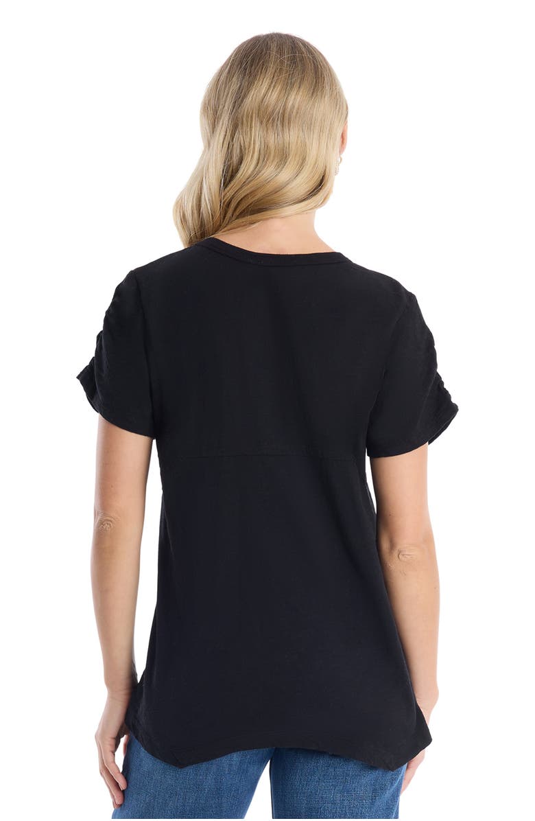 Wilt Deep V-Neck Ruched Sleeve Tee, Alternate, color, Black