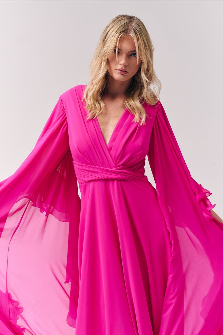 Ruffles Chiffon Maxi Dress, Main, color, Magenta