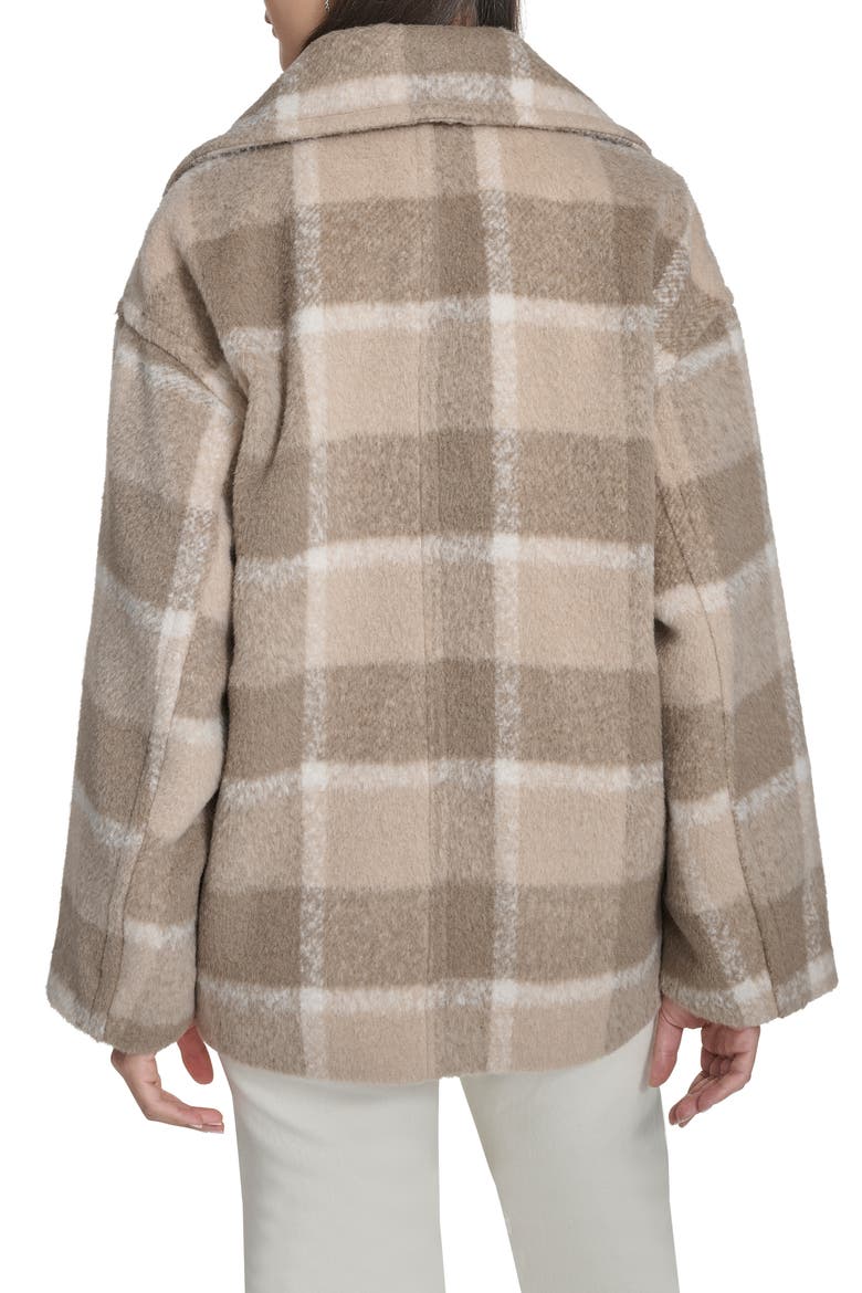 Plaid Short Peacoat with Removable Faux Shearling Collar, Alternate, color, CAMEL COMB