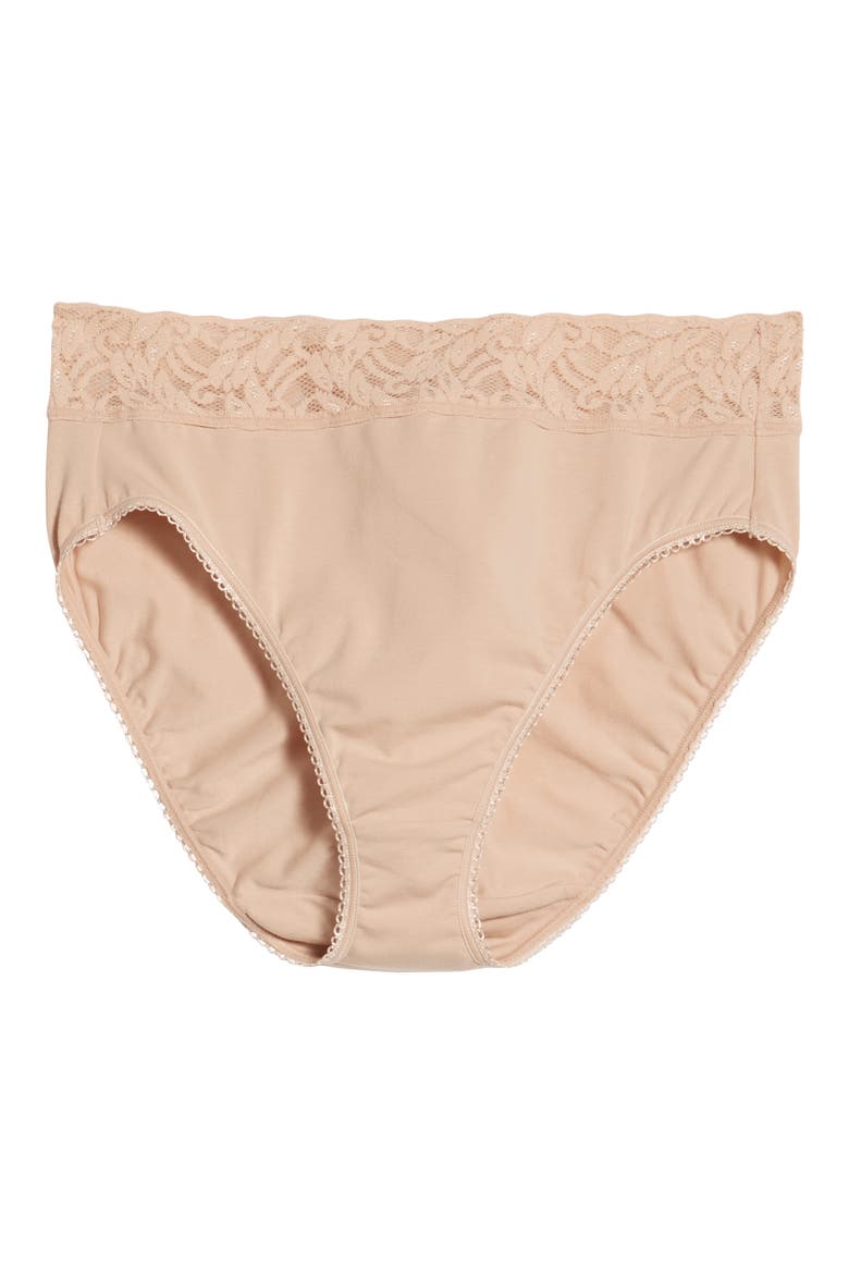 Cotton Suede Lace Trim High Cut Briefs, Alternate, color, NATURALLY NUDE
