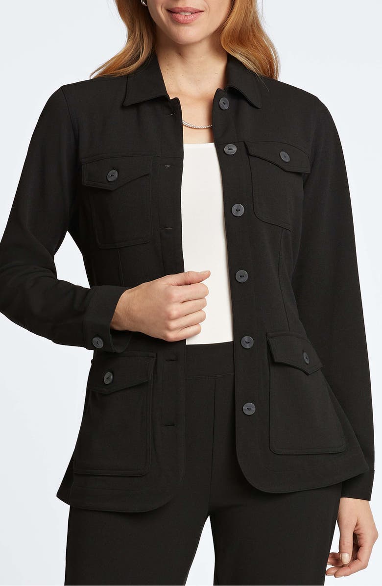 Foxcroft Stella Crepe Knit Utility Jacket, Main, color, Black