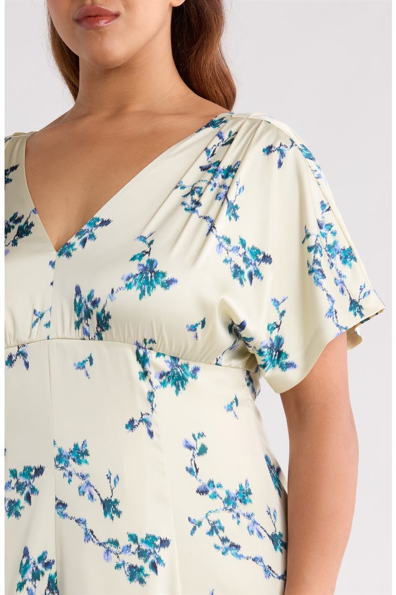 Seamed Satin Maxi Dress, Alternate, color, GREEN- TEAL FAINT FLORAL