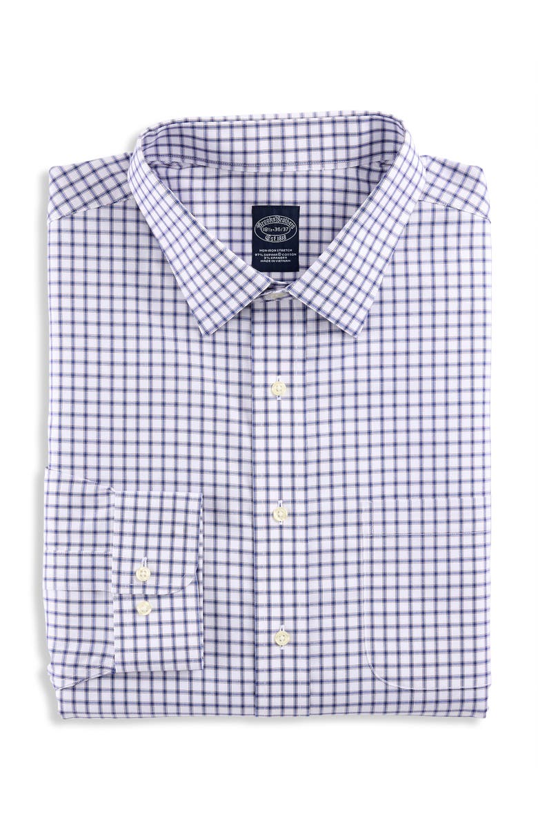 Brooks Brothers Non-Iron Check Dress Shirt, Main, color, Navy