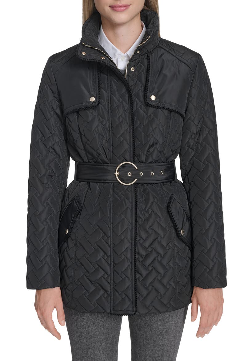 Signature Quilted Coat, Alternate, color, BLACK