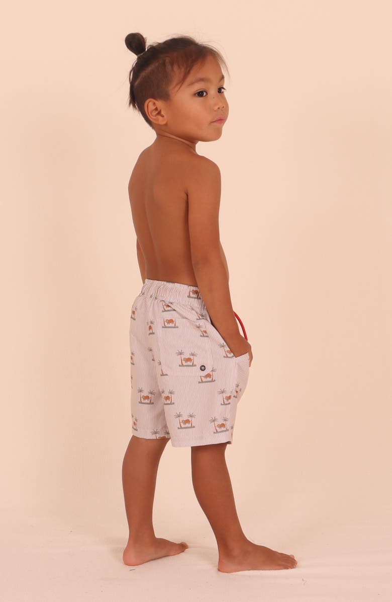 TINY TRIBE Kids' Chillin' Stripe UPF 50+ Swim Trunks, Alternate, color, Beige Multi