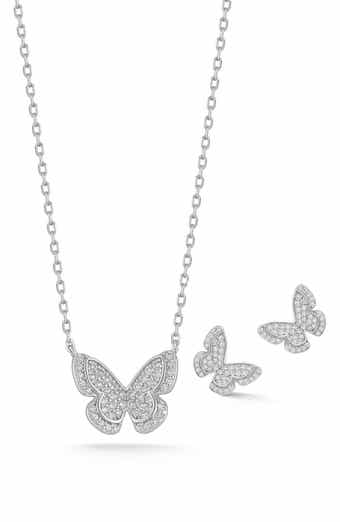CZ Butterfly Pendant & Stud Earrings Set