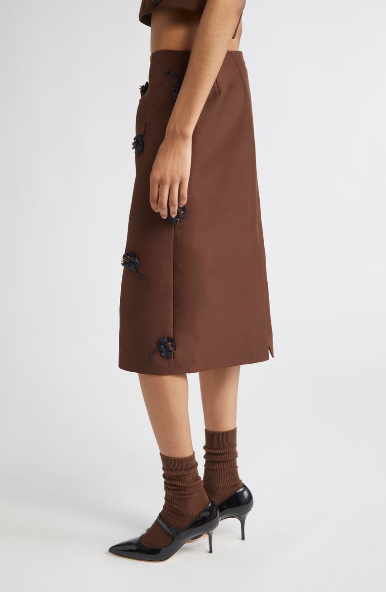 Shushu/Tong Floral Appliqué Straight Midi Skirt, Alternate, color, Brown