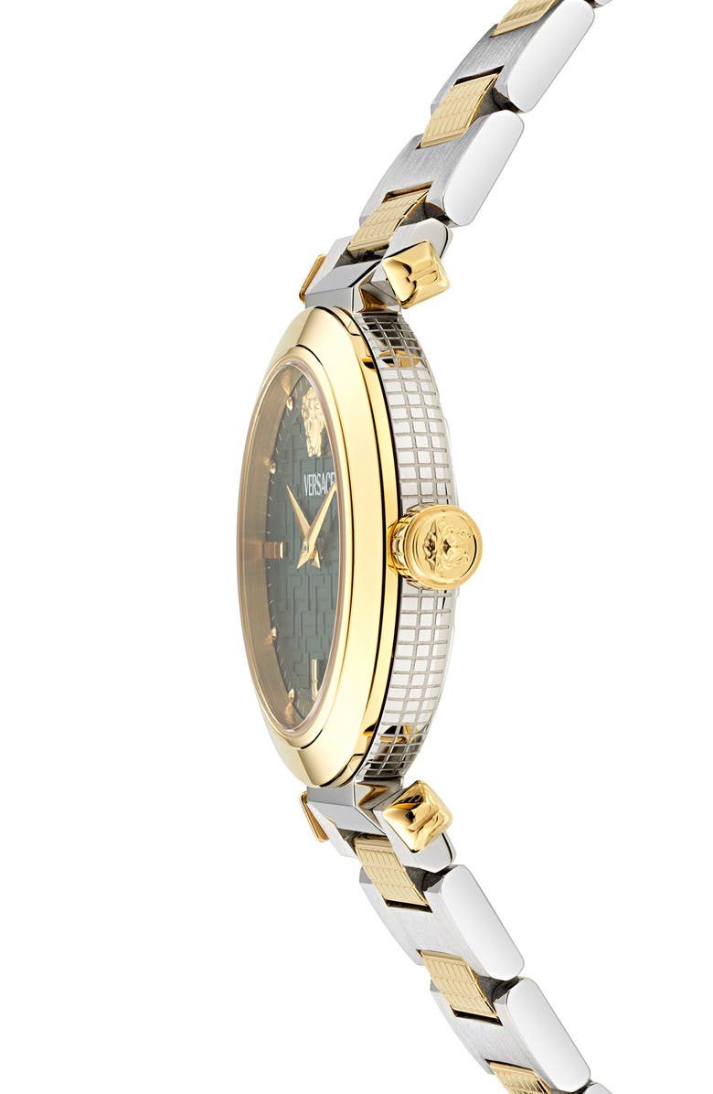 Versace Greek Bracelet Watch, 35mm, Alternate, color, Two Tone/ Green