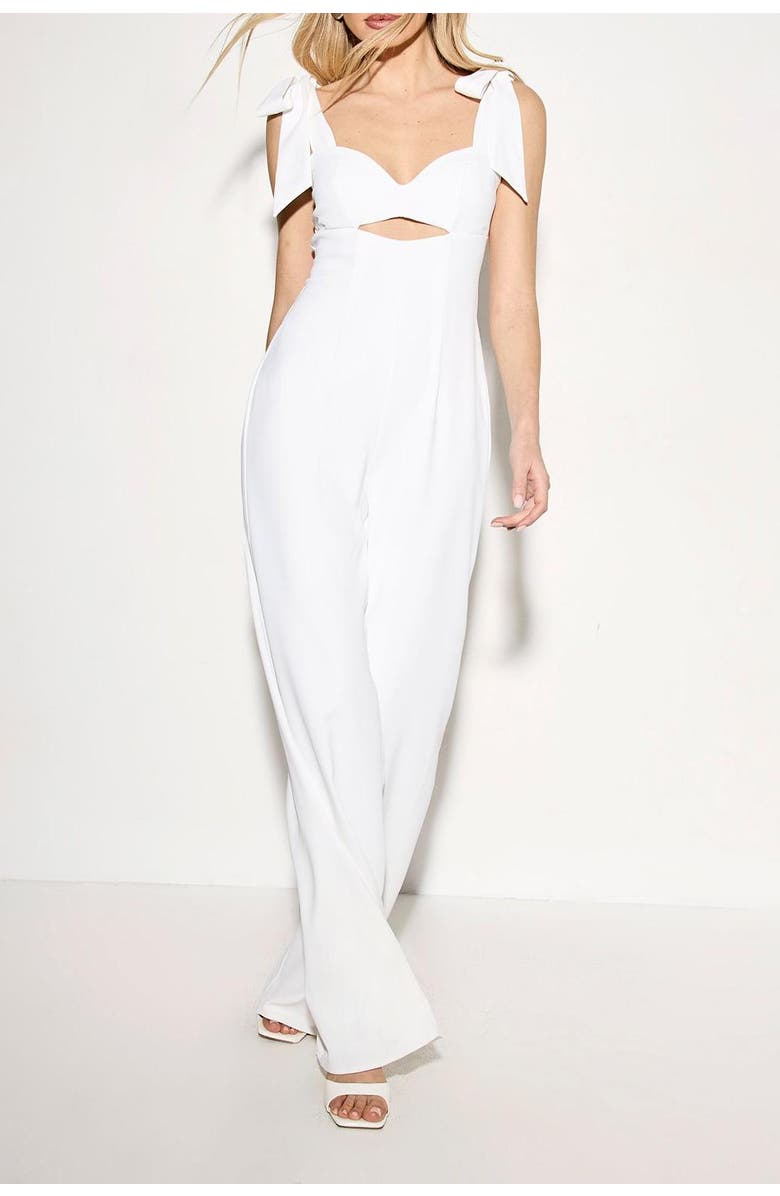 MissPap Bow Shoulder Wide Leg Jumpsuit, Alternate, color, White