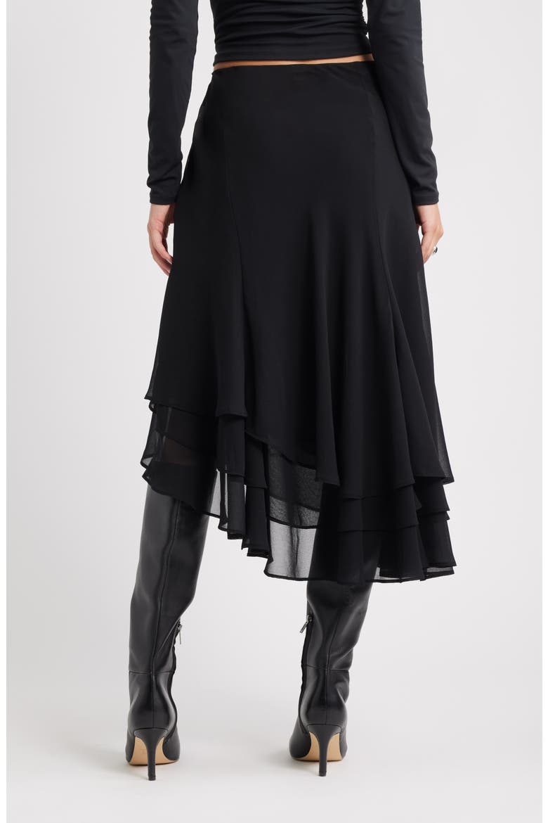 Layered Asymmetric Chiffon Midi Skirt, Alternate, color, BLACK