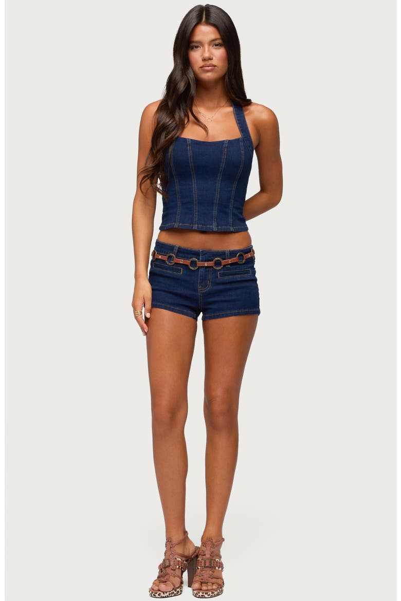 Alita Low Rise Denim Micro Shorts, Alternate, color, DARK-BLUE
