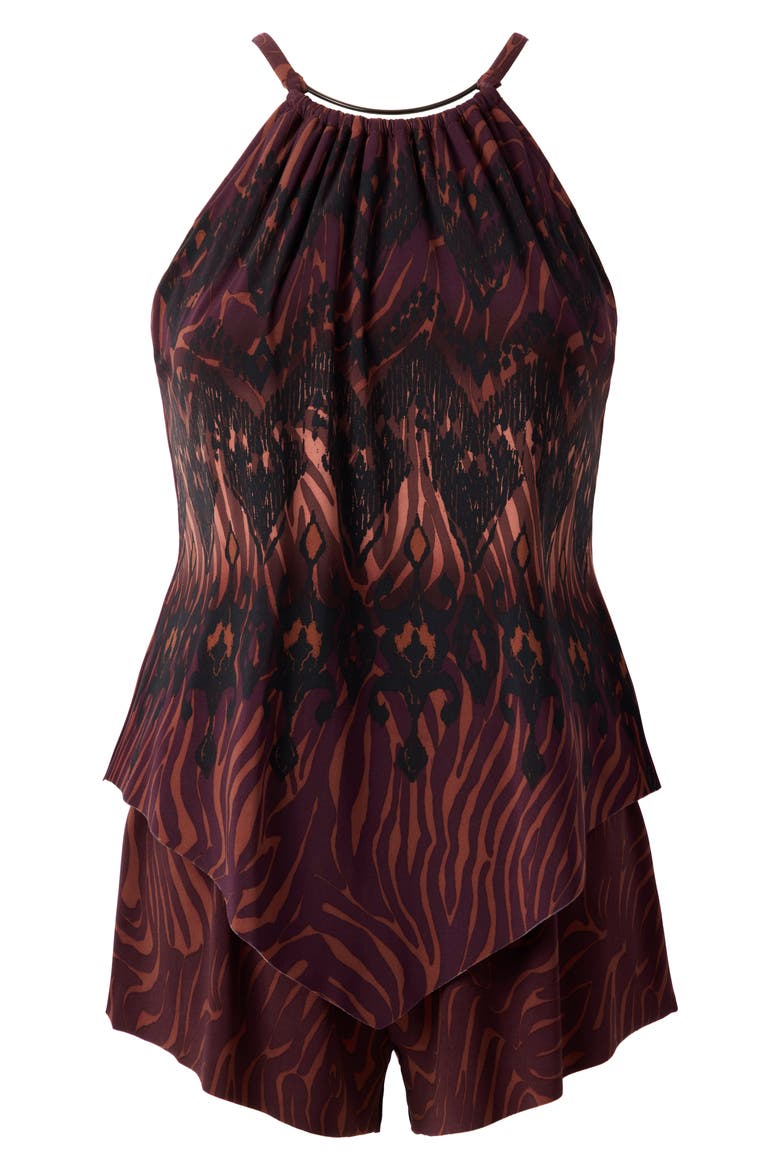 Zabra Goldie Skirted One-Piece Swimsuit, Alternate, color, BROWN MULTI