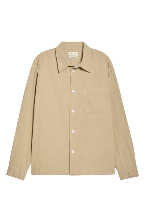 Textured Long Sleeve Cotton Button-Up Shirt