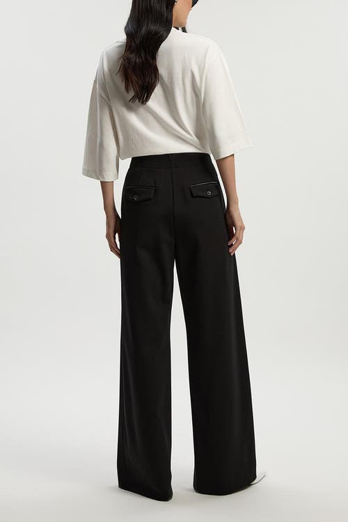 Karen Millen Ponte Pu Wide Leg Pants In Black