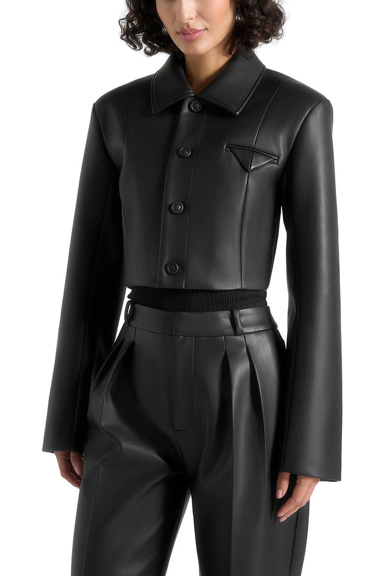 Ania Wide Shoulder Leather Jacket, Alternate, color, Black