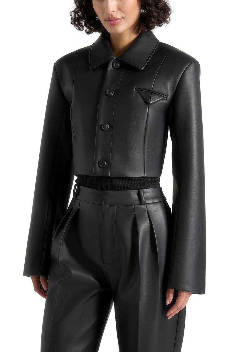 Manière De Voir Ania Wide Shoulder Leather Jacket, Alternate, color, Black