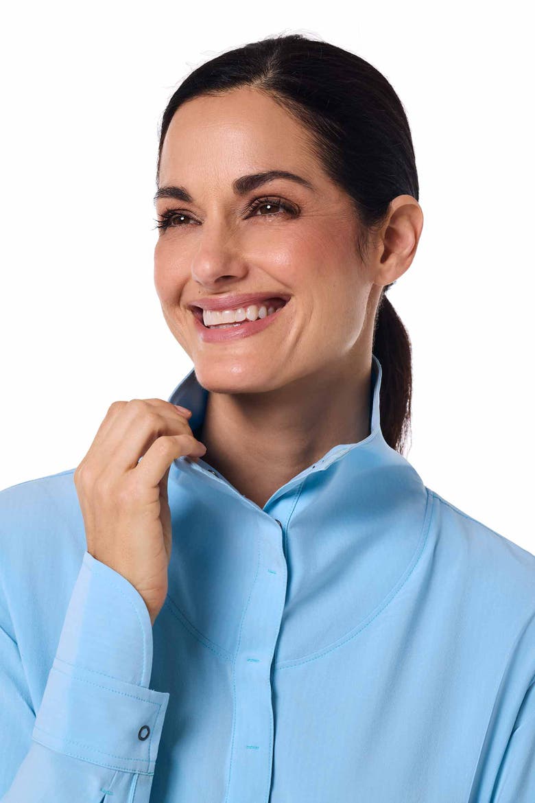 Women's Catona Funnel Neck Long Sleeve Top, UPF 50+ Sun Protection, Alternate, color, Arctic Blue Shadow Stripe