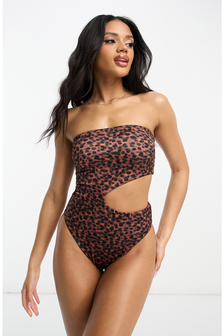 Strapless Cutout One-Piece Swimsuit, Main, color, BLACK MULTI