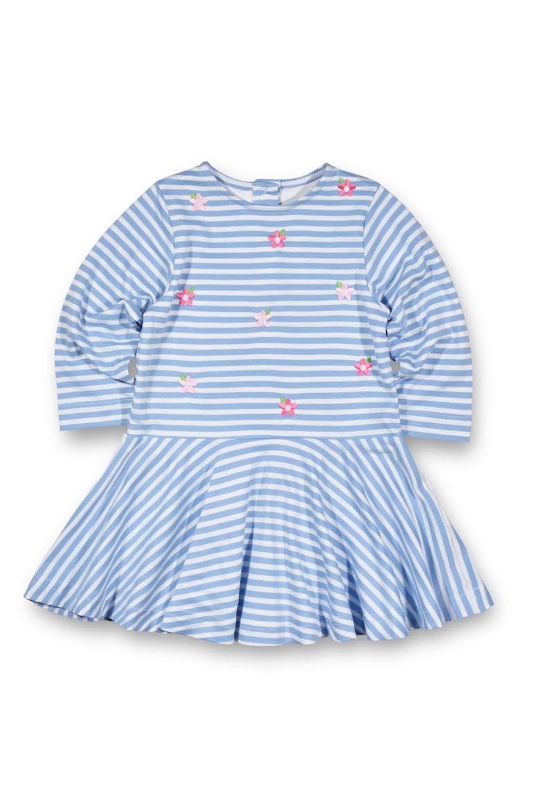 Stripe Knit Dress With Embroidered Flowers, Main, color, Light Blue, White, Pink