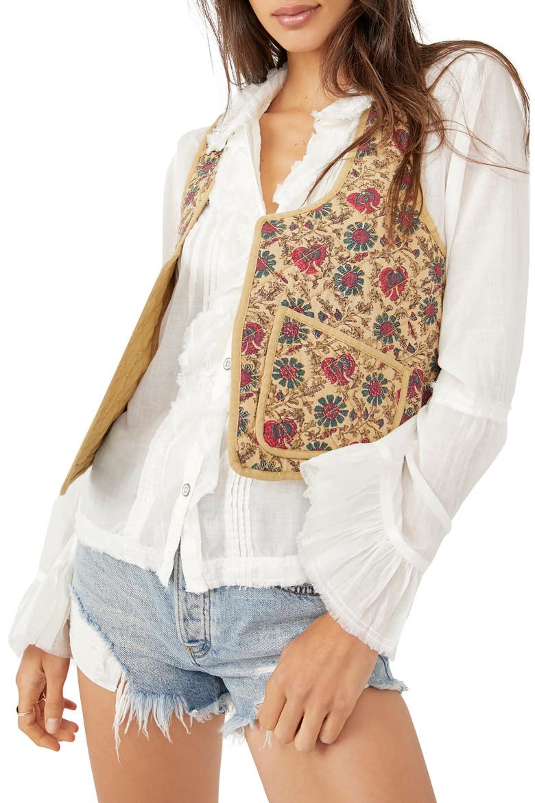 Kenzie Quilted Cotton Vest, Main, color, SAND COMBO