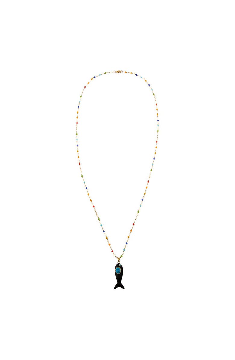 BY ADINA EDEN Colored Enamel /Turquoise Fish Charm Extra Long Necklace, Alternate, color, Black