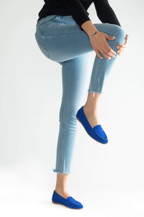 Forever & Always Shoes Dorothy Leather Loafer In Dark Blue Suede Leather