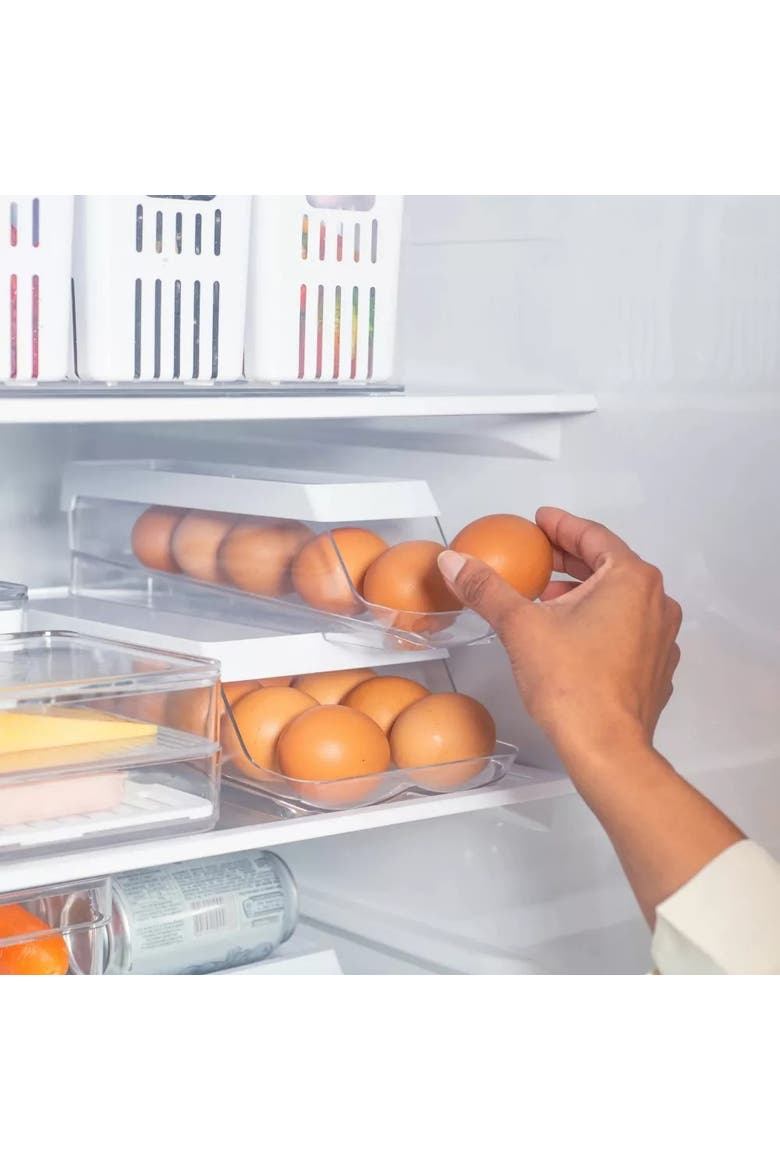 Rolling Clear Stackable Egg Holder Organizer, Alternate, color, Clear/White