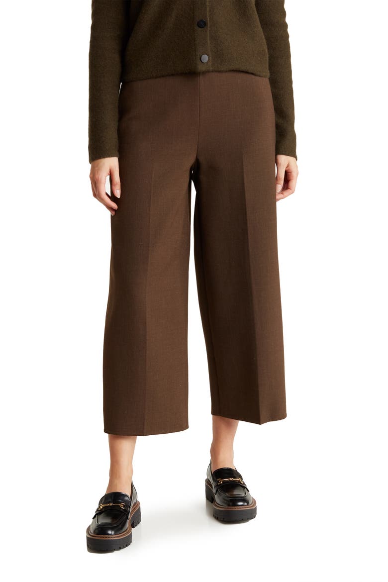Double Wool Blend Wide Leg Crop Pants, Main, color, DARK CLOVE