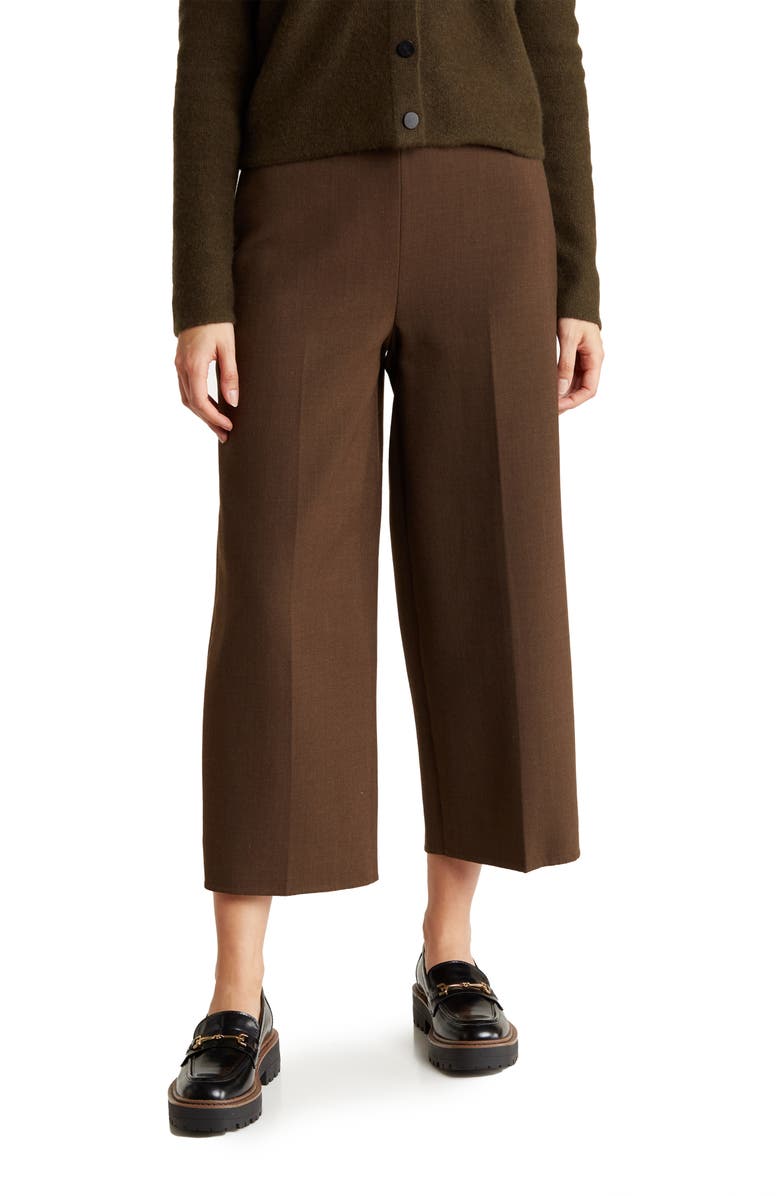 Vince Double Wool Blend Wide Leg Crop Pants, Main, color, Dark Clove